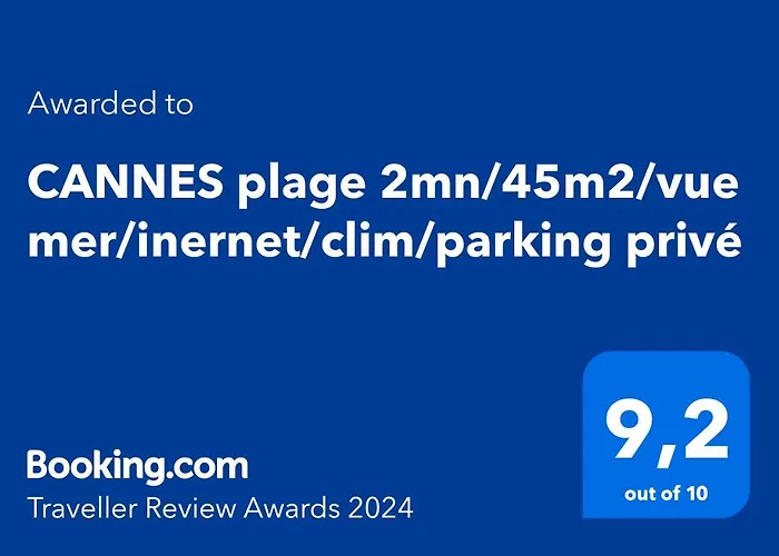 Cannes Plage 2Mn/45M2/Vue Mer/Inernet/Clim/Parking Prive